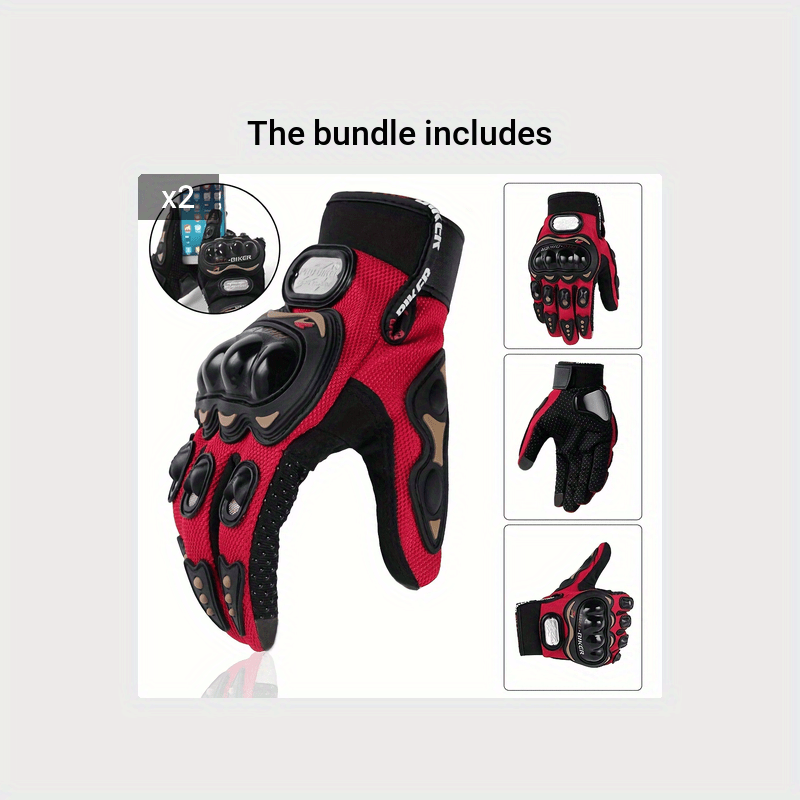 Unisex gloves for motorcycling, cycling, off-road riding, and other sports; breathable and featuring touchscreen-compatible fingertips
