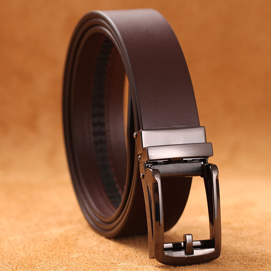 High-quality luxury genuine leather men's belt with automatic buckle, ideal for dress pants