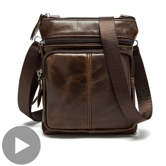 Vintage men's crossbody bag in genuine leather, messenger style