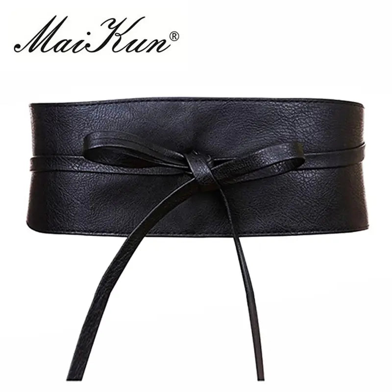 Women's leather belt with adjustable bow in Boho and Obi style