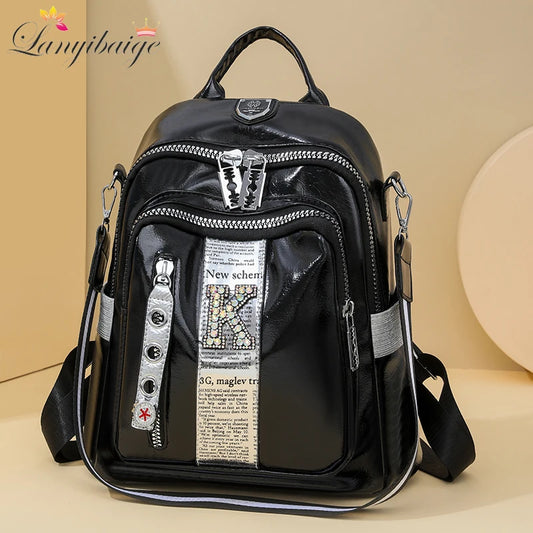 Women's multifunctional backpack with a modern design, made of anti-theft synthetic leather, spacious and stylish