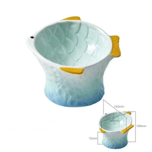 Elevated ceramic bowl, decorative and creative, for cats and pets.