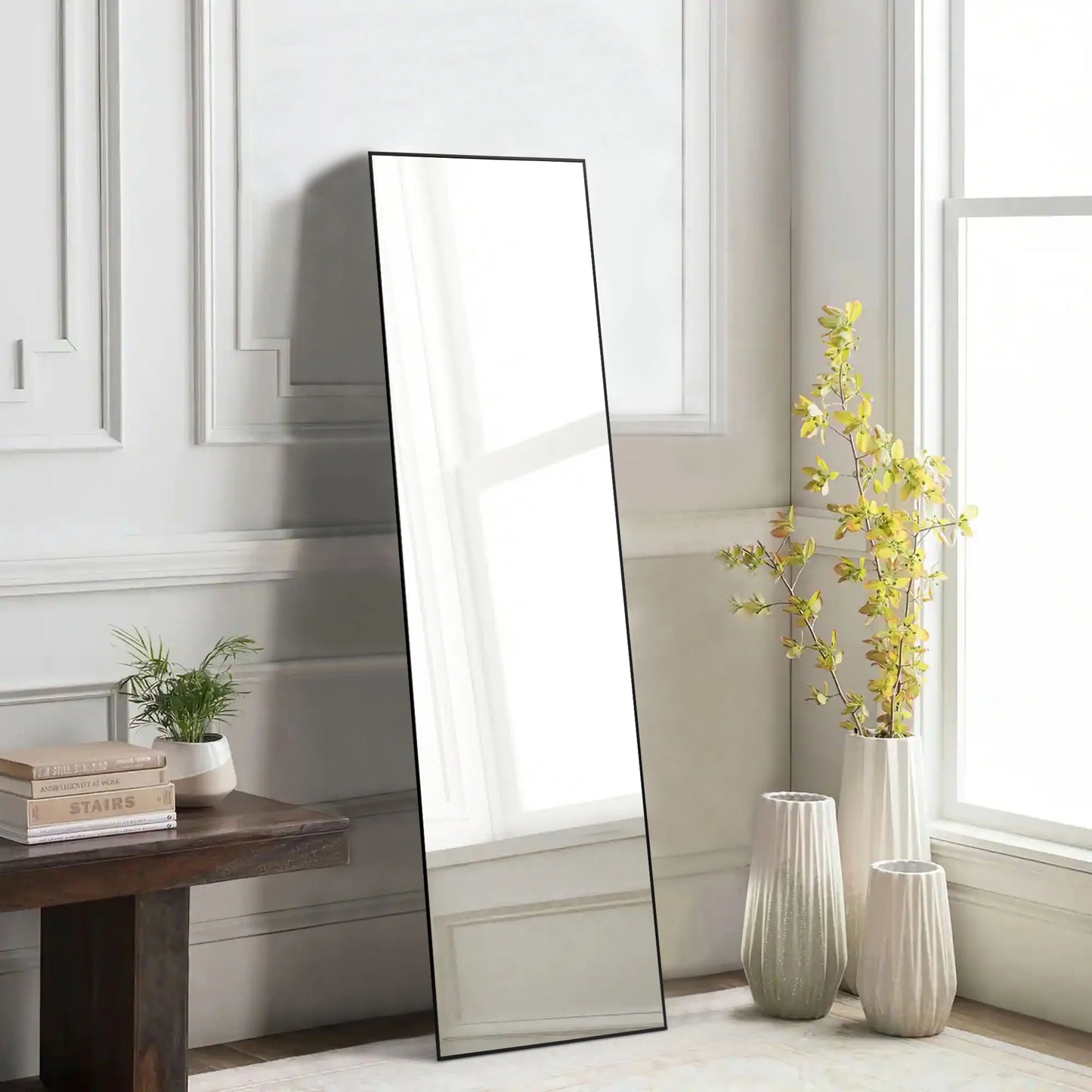JHK full-length mirror for hanging or wall mounting with bracket, aluminum alloy frame, ideal for bathroom and bedroom