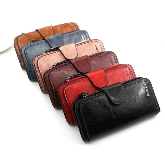 Women's leather wallet with three folds vintage style