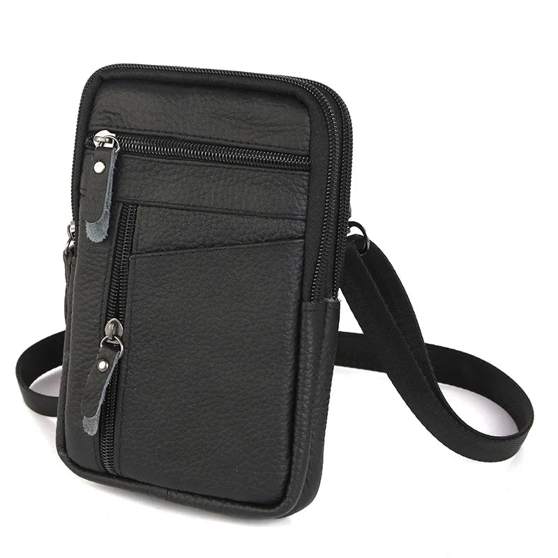 Men's small, crossbody PU leather waist bag for cell phone and other items