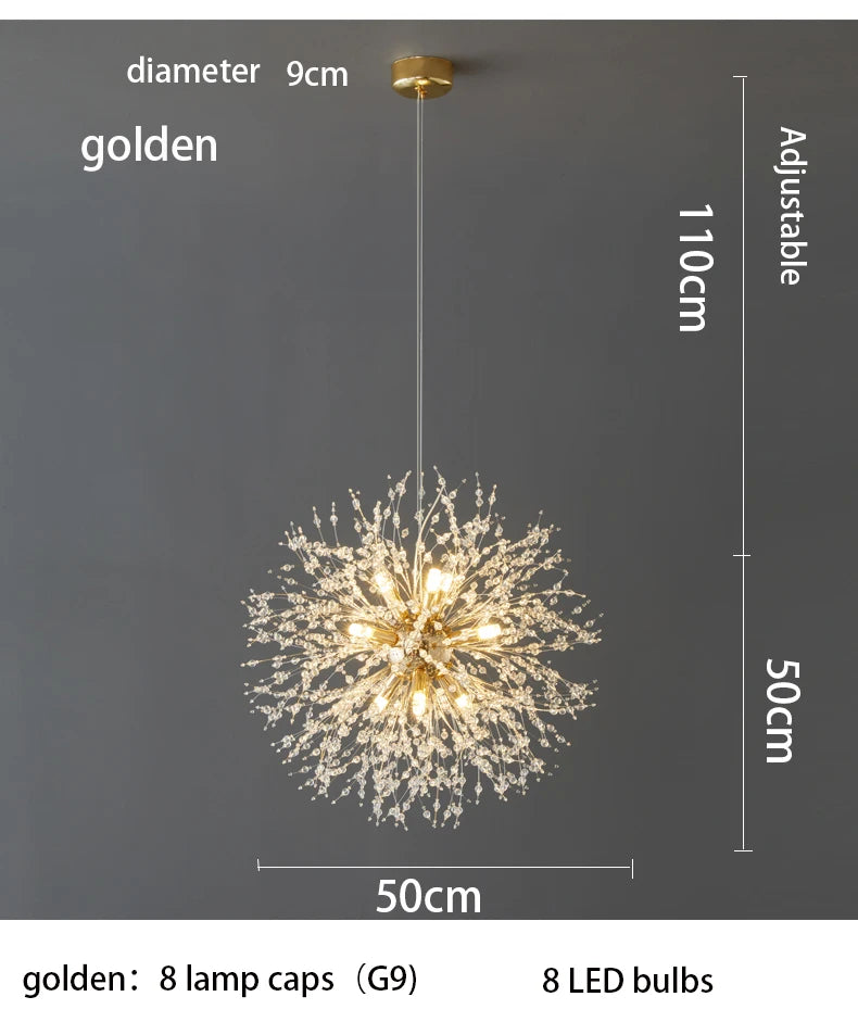 Modern LED pendant light Sky Star Fireball Crystal, Dandelion model, ideal for restaurants, living rooms and bars. Danish style