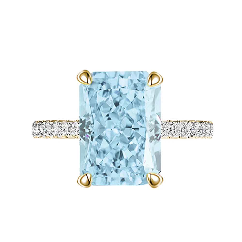 High-Quality S925 Sterling Silver Ring with Light Ice-Blue Rectangular Zirconia and High-Carbon Diamond (Ice Cut)