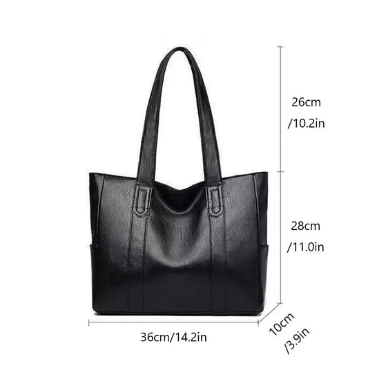 Large-capacity solid-color vintage-style women's handbag