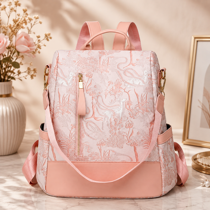Women's Leather Backpack with Anti-Theft Design and Color-Blocking Style – Multifunctional with Large Capacity