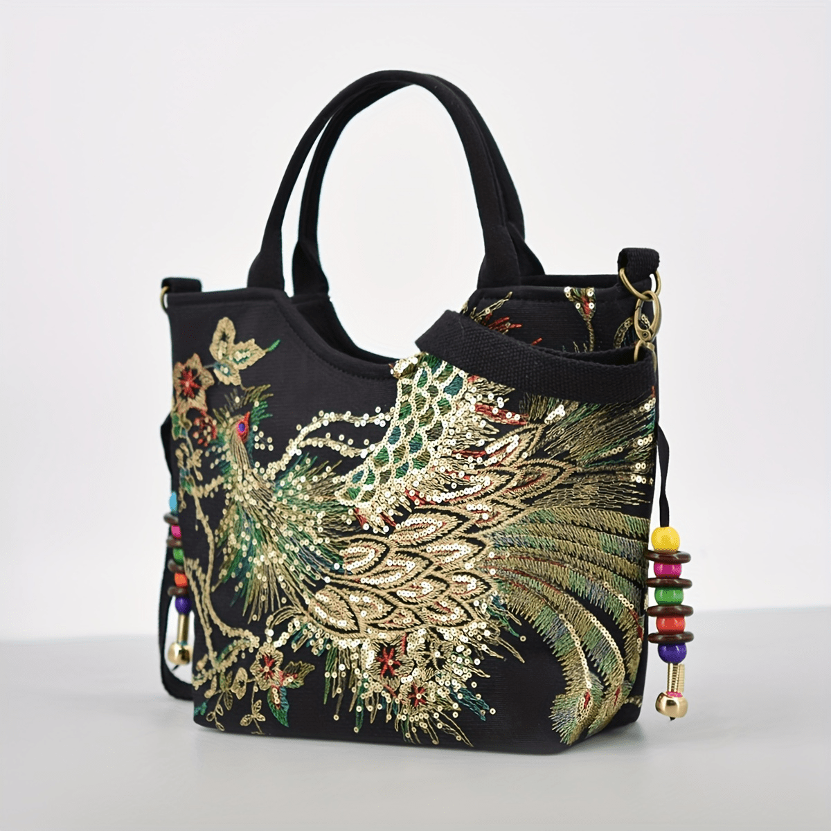 Women's embroidered crossbody bag with detachable double strap, retro style