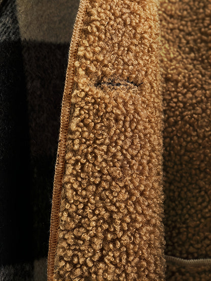 Boys' long-sleeved plaid jacket with fleece lining, front button fastening and pockets - Warm and cozy for winter, casual cardigan collar, machine washable