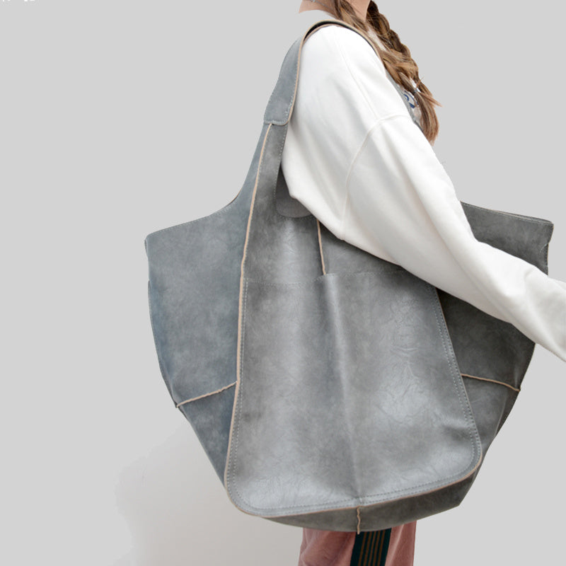 Women's Beach Bag – Elegant, Handmade Retro Style; Multifunctional Solid-Color Design with Zipper and Fixed Straps