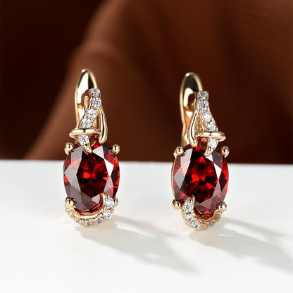 18K gold-plated stud earrings with a pendant set with round or oval-cut stones - Women's jewelry