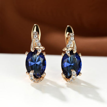 18K gold-plated stud earrings with a pendant set with round or oval-cut stones - Women's jewelry