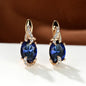 18K gold-plated stud earrings with a pendant set with round or oval-cut stones - Women's jewelry