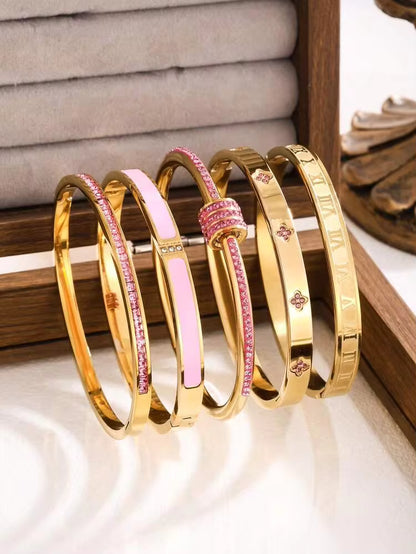 Set of 5 stainless steel bracelets—charming, delicate, and modern—featuring sparkling cubic zirconia