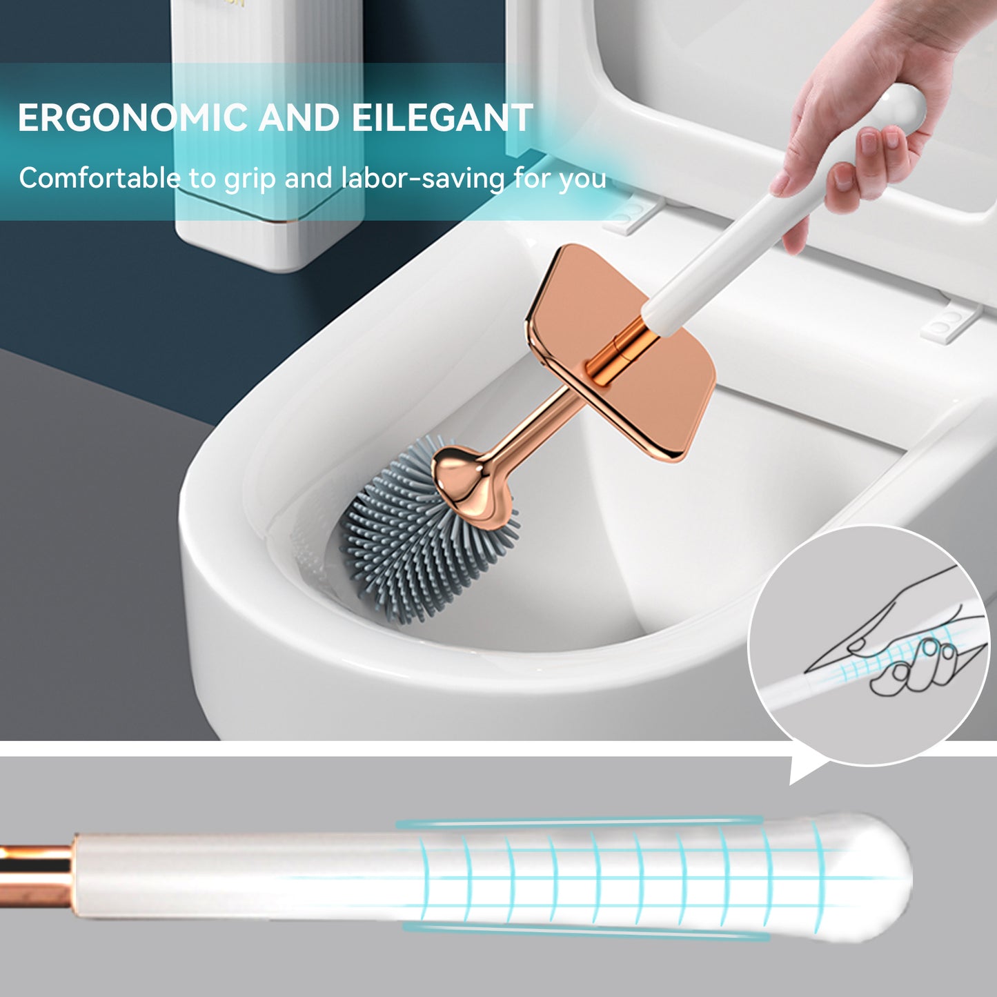 Toilet brush with holder, stylish with long ergonomic handle, a modern and deep cleaning accessory for the bathroom