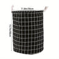 Round, portable fabric laundry basket, ideal for the laundry room or bathroom