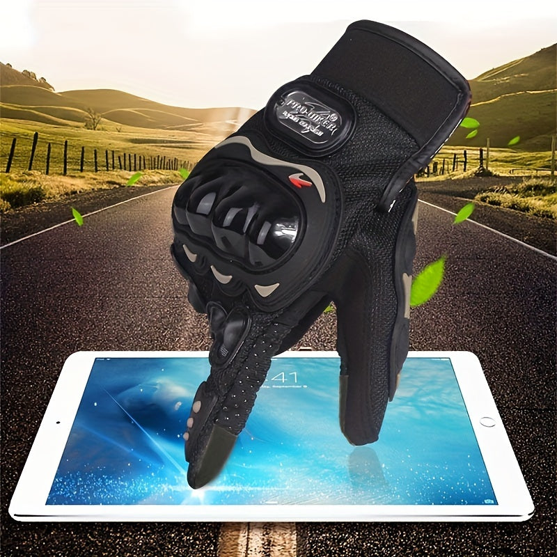 Unisex gloves for motorcycling, cycling, off-road riding, and other sports; breathable and featuring touchscreen-compatible fingertips