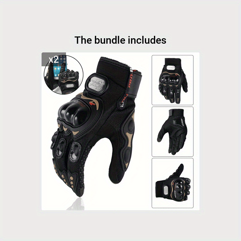 Unisex gloves for motorcycling, cycling, off-road riding, and other sports; breathable and featuring touchscreen-compatible fingertips
