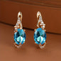18K gold-plated stud earrings with a pendant set with round or oval-cut stones - Women's jewelry