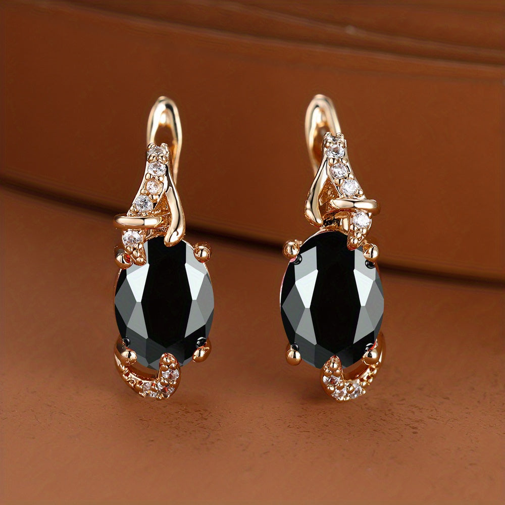 18K gold-plated stud earrings with a pendant set with round or oval-cut stones - Women's jewelry