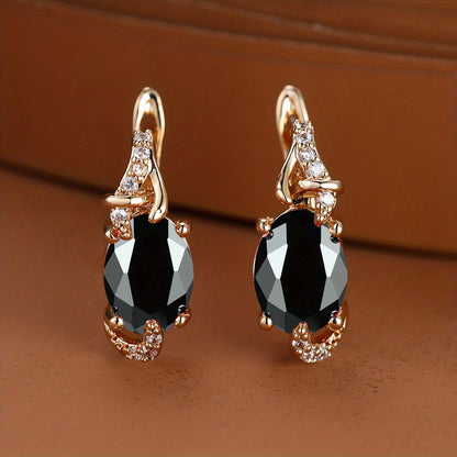18K gold-plated stud earrings with a pendant set with round or oval-cut stones - Women's jewelry