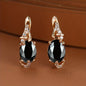 18K gold-plated stud earrings with a pendant set with round or oval-cut stones - Women's jewelry