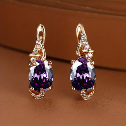 18K gold-plated stud earrings with a pendant set with round or oval-cut stones - Women's jewelry
