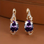 18K gold-plated stud earrings with a pendant set with round or oval-cut stones - Women's jewelry