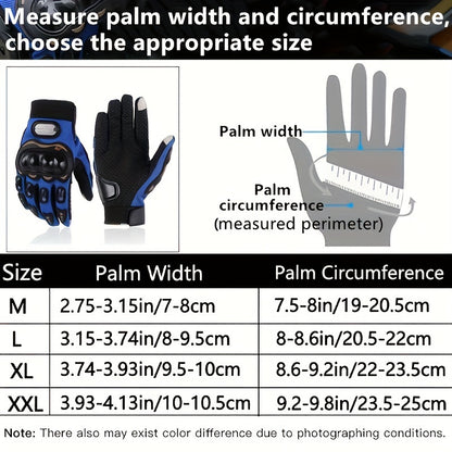 Unisex gloves for motorcycling, cycling, off-road riding, and other sports; breathable and featuring touchscreen-compatible fingertips