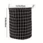 Round, portable fabric laundry basket, ideal for the laundry room or bathroom