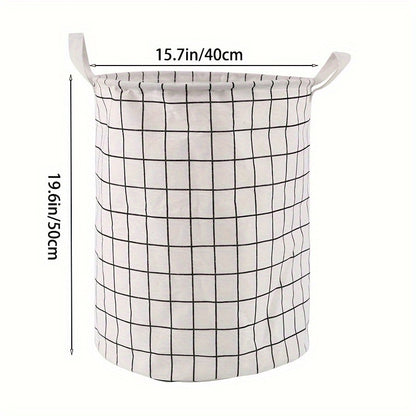 Round, portable fabric laundry basket, ideal for the laundry room or bathroom