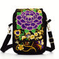 Women's Crossbody Bag with Removable Strap – Floral and Geometric Embroidery Print