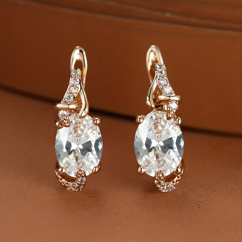 18K gold-plated stud earrings with a pendant set with round or oval-cut stones - Women's jewelry