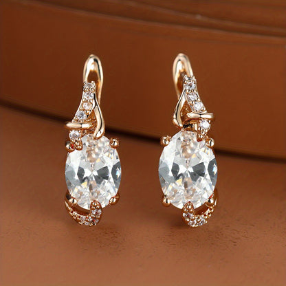 18K gold-plated stud earrings with a pendant set with round or oval-cut stones - Women's jewelry