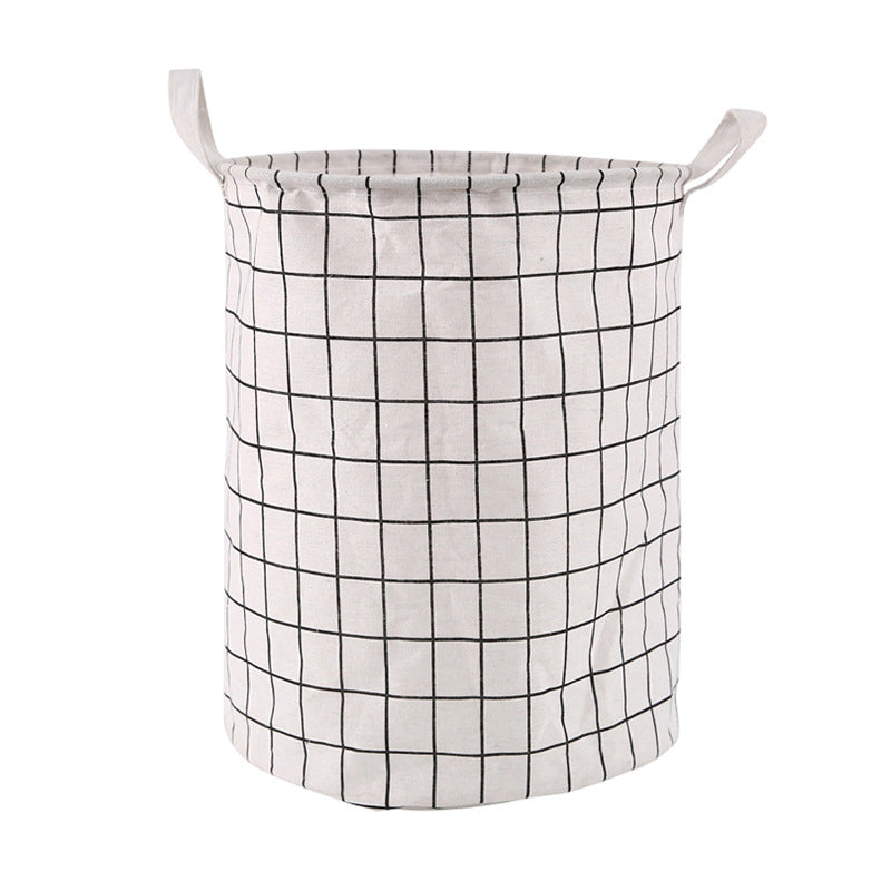 Round, portable fabric laundry basket, ideal for the laundry room or bathroom