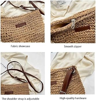 Retro, modern and stylish single-shoulder woven straw bag, perfect for the beach