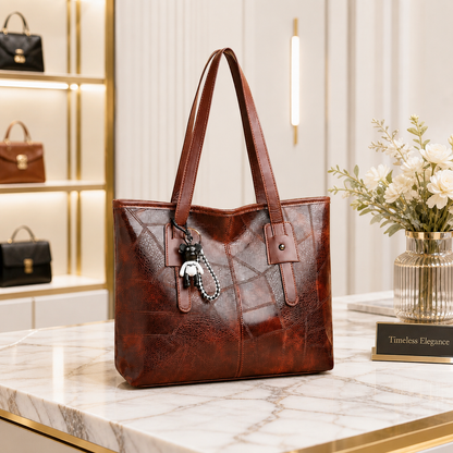 Stylish and elegant women's square tote bag with a horizontal zipper, suitable for carrying by hand or on the shoulder