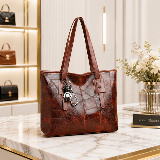Stylish and elegant women's square tote bag with a horizontal zipper, suitable for carrying by hand or on the shoulder