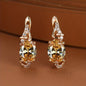 18K gold-plated stud earrings with a pendant set with round or oval-cut stones - Women's jewelry
