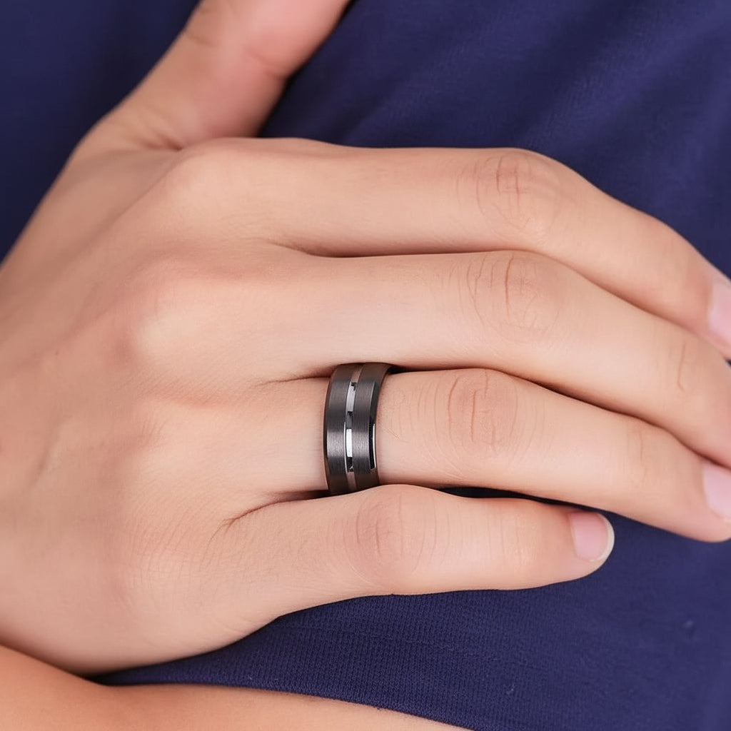 Men's 8mm black stainless steel ring
