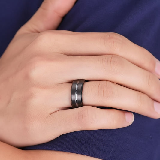 Men's 8mm black stainless steel ring