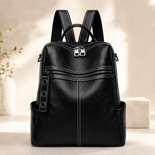 Elegant and spacious vintage women's backpack in high-quality genuine leather – School style