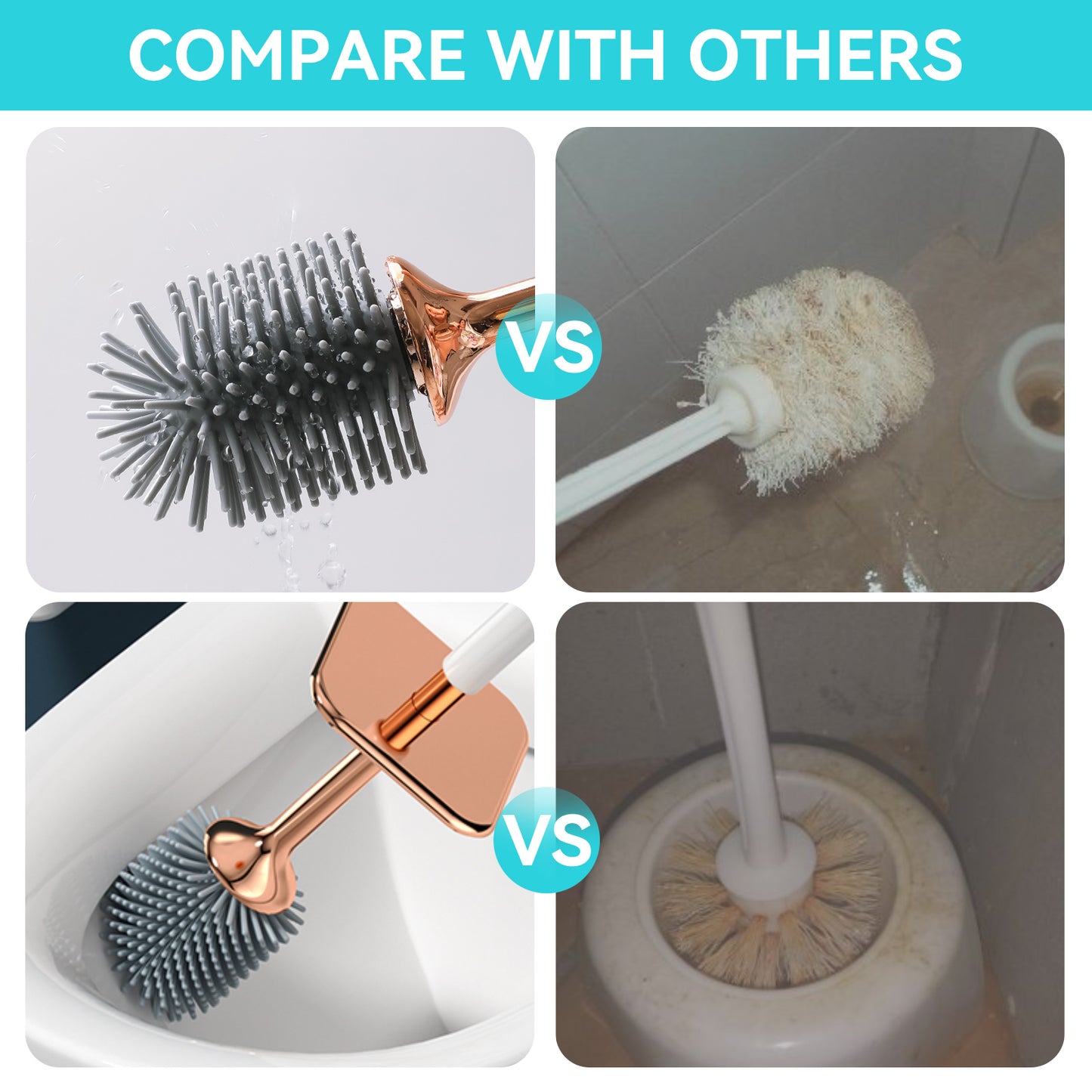 Toilet brush with holder, stylish with long ergonomic handle, a modern and deep cleaning accessory for the bathroom