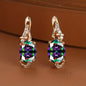18K gold-plated stud earrings with a pendant set with round or oval-cut stones - Women's jewelry