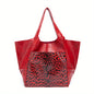 Women's Beach Bag – Elegant, Handmade Retro Style; Multifunctional Solid-Color Design with Zipper and Fixed Straps