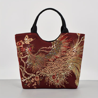 Women's embroidered crossbody bag with detachable double strap, retro style