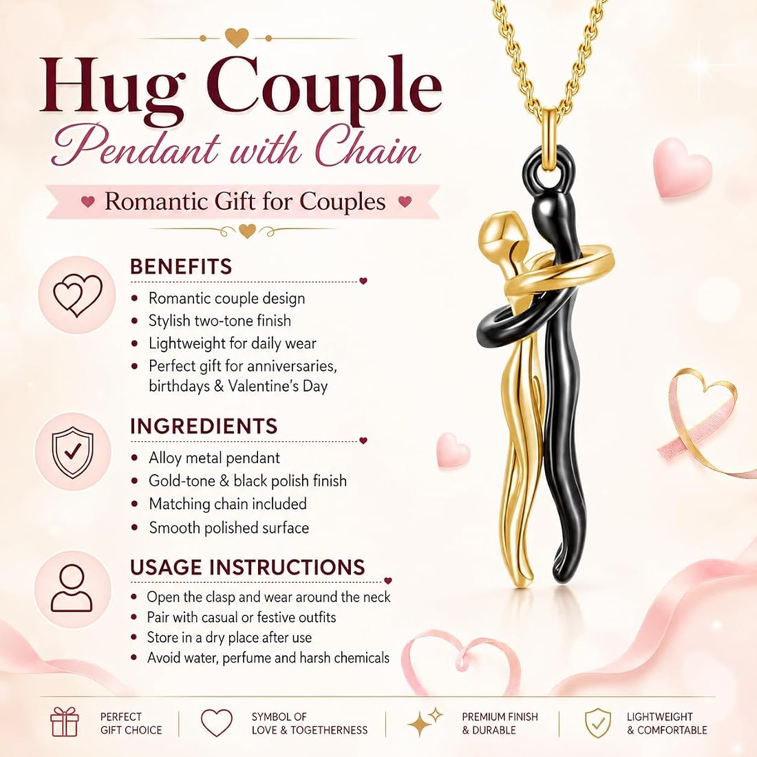 Love Symbol Hug Pendant Necklace – Sophisticated and Elegant