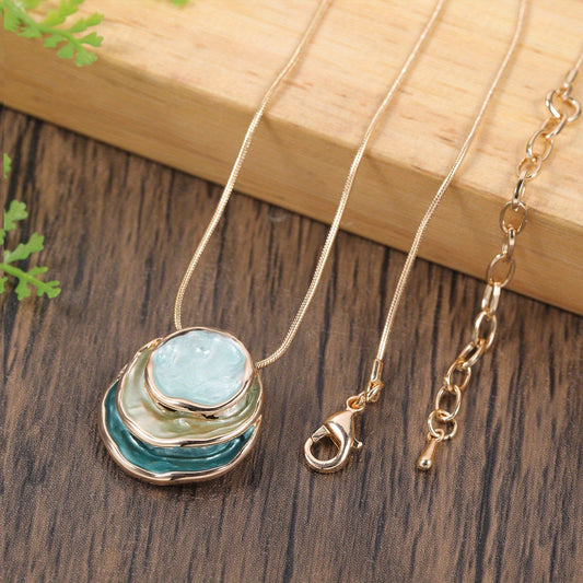 Elegant necklace with enameled pendant - zinc alloy with 18k gold details, braided chain, a sophisticated accessory for formal or informal occasions